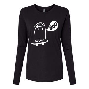 Ghost Skateboard Funny Halloween Costume Boo Squad Gift Womens Cotton Relaxed Long Sleeve T-Shirt