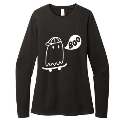 Ghost Skateboard Funny Halloween Costume Boo Squad Gift Womens CVC Long Sleeve Shirt