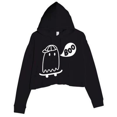 Ghost Skateboard Funny Halloween Costume Boo Squad Gift Crop Fleece Hoodie