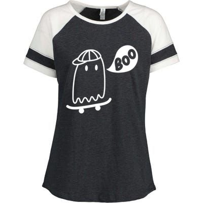 Ghost Skateboard Funny Halloween Costume Boo Squad Gift Enza Ladies Jersey Colorblock Tee