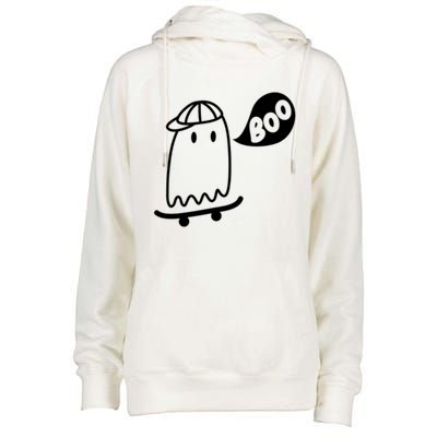 Ghost Skateboard Funny Halloween Costume Boo Squad Gift Womens Funnel Neck Pullover Hood