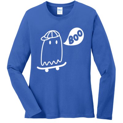 Ghost Skateboard Funny Halloween Costume Boo Squad Gift Ladies Long Sleeve Shirt