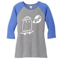 Ghost Skateboard Funny Halloween Costume Boo Squad Gift Women's Tri-Blend 3/4-Sleeve Raglan Shirt