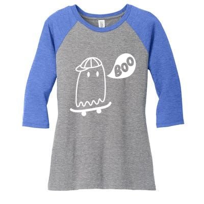 Ghost Skateboard Funny Halloween Costume Boo Squad Gift Women's Tri-Blend 3/4-Sleeve Raglan Shirt