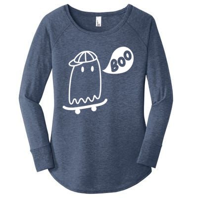 Ghost Skateboard Funny Halloween Costume Boo Squad Gift Women's Perfect Tri Tunic Long Sleeve Shirt