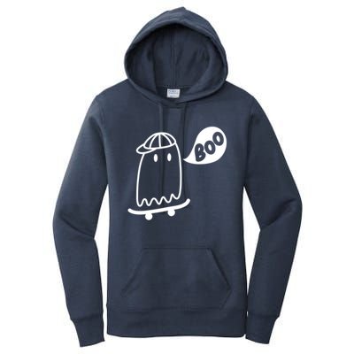 Ghost Skateboard Funny Halloween Costume Boo Squad Gift Women's Pullover Hoodie