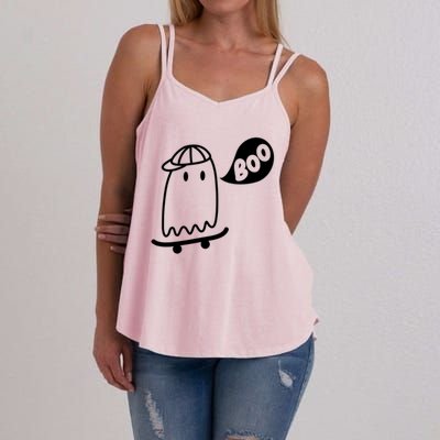 Ghost Skateboard Funny Halloween Costume Boo Squad Gift Women's Strappy Tank