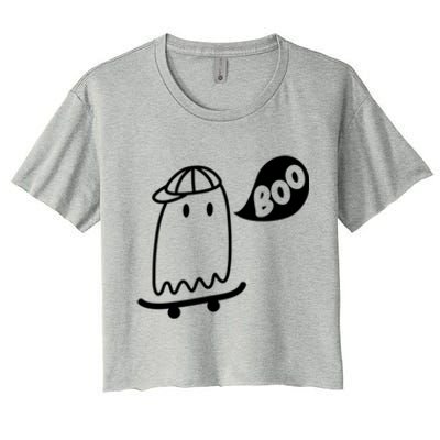 Ghost Skateboard Funny Halloween Costume Boo Squad Gift Women's Crop Top Tee