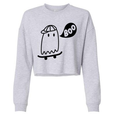 Ghost Skateboard Funny Halloween Costume Boo Squad Gift Cropped Pullover Crew