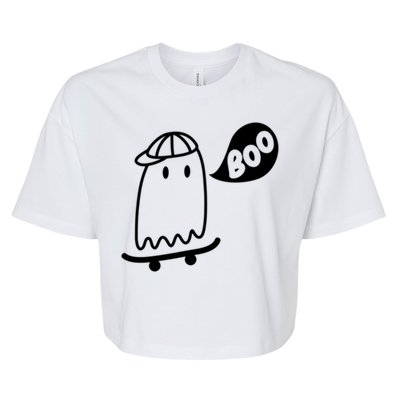 Ghost Skateboard Funny Halloween Costume Boo Squad Gift Bella+Canvas Jersey Crop Tee