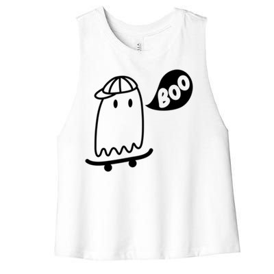 Ghost Skateboard Funny Halloween Costume Boo Squad Gift Women's Racerback Cropped Tank