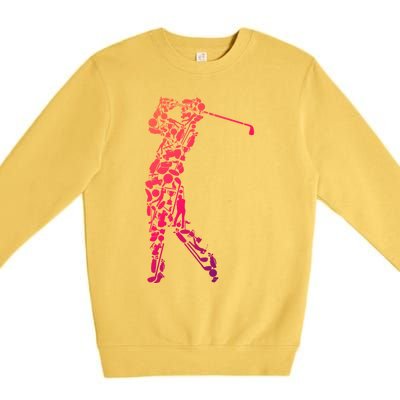 Golfer Silhouette Filled With Golf Things Meaningful Gift Premium Crewneck Sweatshirt