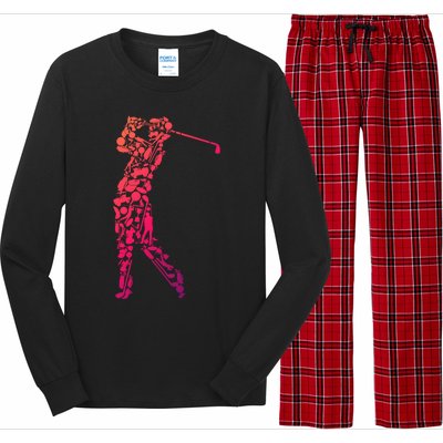 Golfer Silhouette Filled With Golf Things Meaningful Gift Long Sleeve Pajama Set