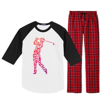 Golfer Silhouette Filled With Golf Things Meaningful Gift Raglan Sleeve Pajama Set