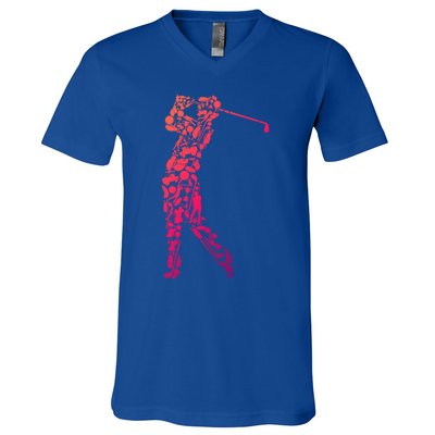 Golfer Silhouette Filled With Golf Things Meaningful Gift V-Neck T-Shirt