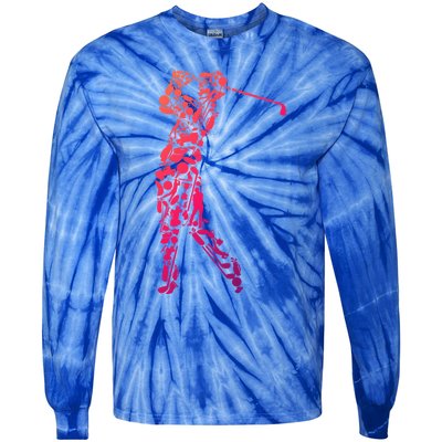 Golfer Silhouette Filled With Golf Things Meaningful Gift Tie-Dye Long Sleeve Shirt