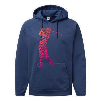 Golfer Silhouette Filled With Golf Things Meaningful Gift Performance Fleece Hoodie