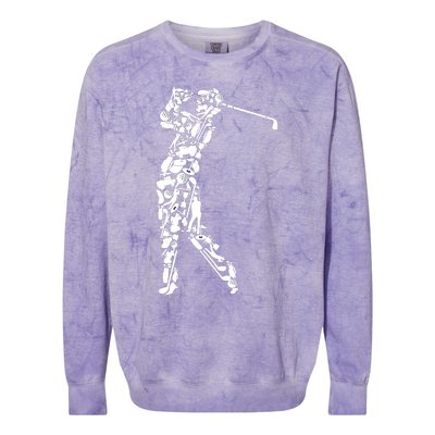 Golfer silhouette filled with golf things Colorblast Crewneck Sweatshirt