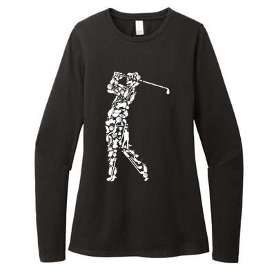 Golfer silhouette filled with golf things Womens CVC Long Sleeve Shirt