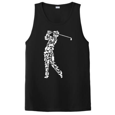 Golfer silhouette filled with golf things PosiCharge Competitor Tank