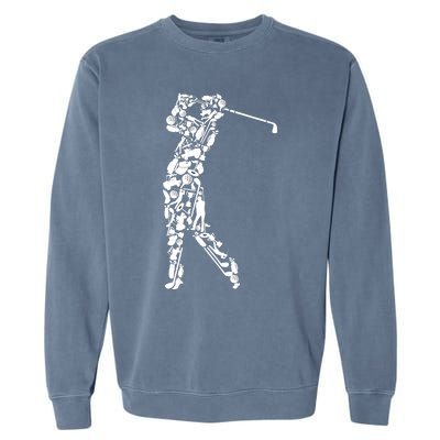 Golfer silhouette filled with golf things Garment-Dyed Sweatshirt