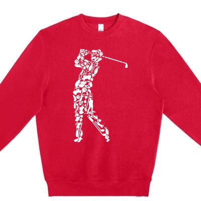 Golfer silhouette filled with golf things Premium Crewneck Sweatshirt