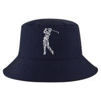 Golfer silhouette filled with golf things Cool Comfort Performance Bucket Hat