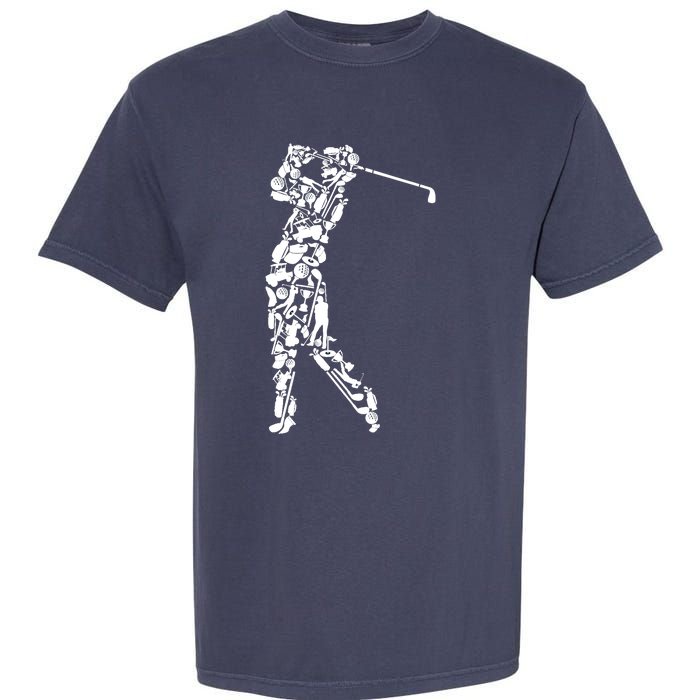 Golfer silhouette filled with golf things Garment-Dyed Heavyweight T-Shirt