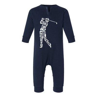 Golfer silhouette filled with golf things Infant Fleece One Piece