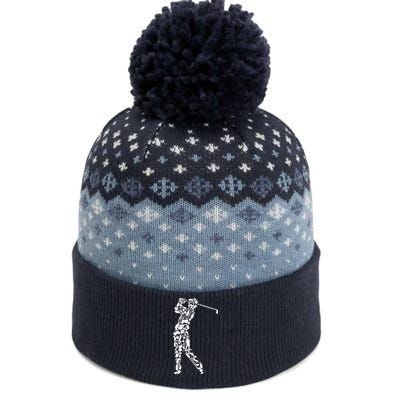 Golfer silhouette filled with golf things The Baniff Cuffed Pom Beanie