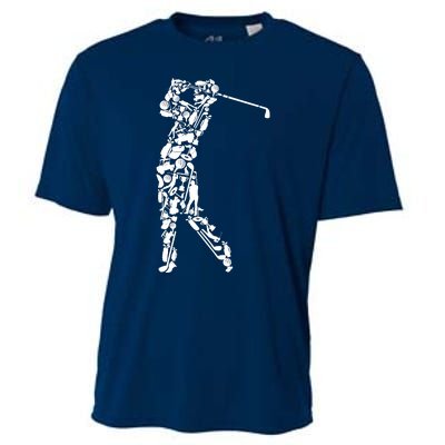 Golfer silhouette filled with golf things Cooling Performance Crew T-Shirt