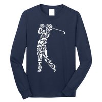 Golfer silhouette filled with golf things Long Sleeve Shirt