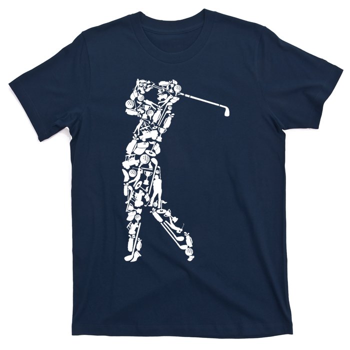 Golfer silhouette filled with golf things T-Shirt