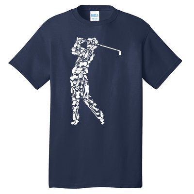 Golfer silhouette filled with golf things Tall T-Shirt