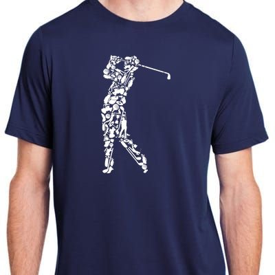 Golfer silhouette filled with golf things Adult ChromaSoft Performance T-Shirt