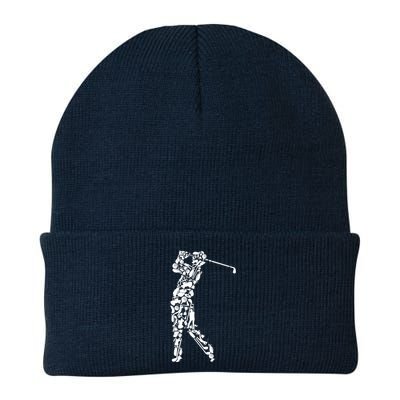 Golfer silhouette filled with golf things Knit Cap Winter Beanie