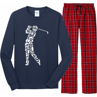 Golfer silhouette filled with golf things Long Sleeve Pajama Set