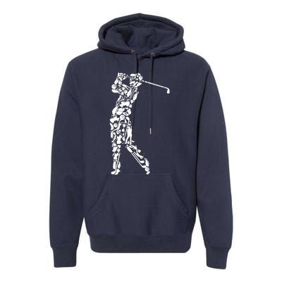 Golfer silhouette filled with golf things Premium Hoodie