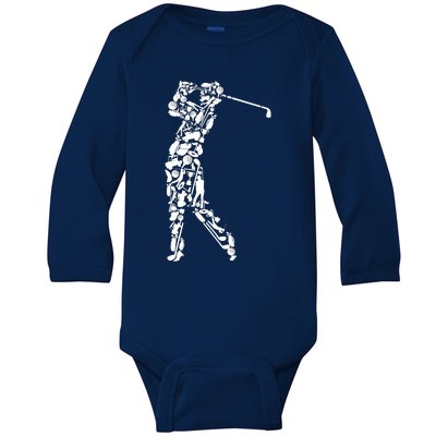 Golfer silhouette filled with golf things Baby Long Sleeve Bodysuit