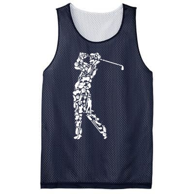 Golfer silhouette filled with golf things Mesh Reversible Basketball Jersey Tank