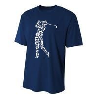 Golfer silhouette filled with golf things Performance Sprint T-Shirt