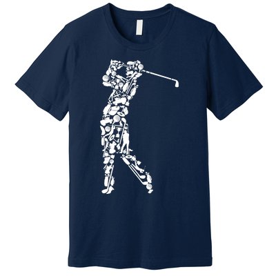 Golfer silhouette filled with golf things Premium T-Shirt