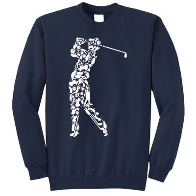 Golfer silhouette filled with golf things Tall Sweatshirt