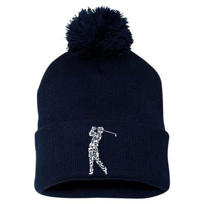 Golfer silhouette filled with golf things Pom Pom 12in Knit Beanie