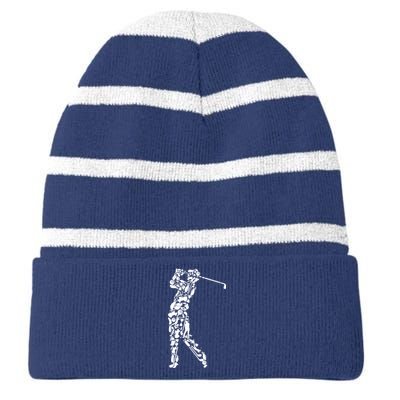 Golfer silhouette filled with golf things Striped Beanie with Solid Band