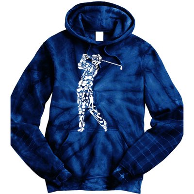 Golfer silhouette filled with golf things Tie Dye Hoodie