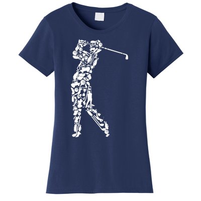 Golfer silhouette filled with golf things Women's T-Shirt