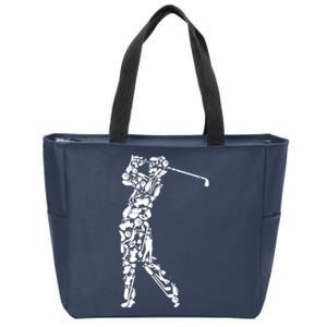 Golfer silhouette filled with golf things Zip Tote Bag