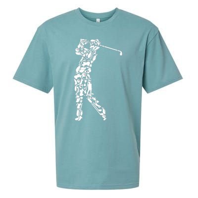 Golfer silhouette filled with golf things Sueded Cloud Jersey T-Shirt