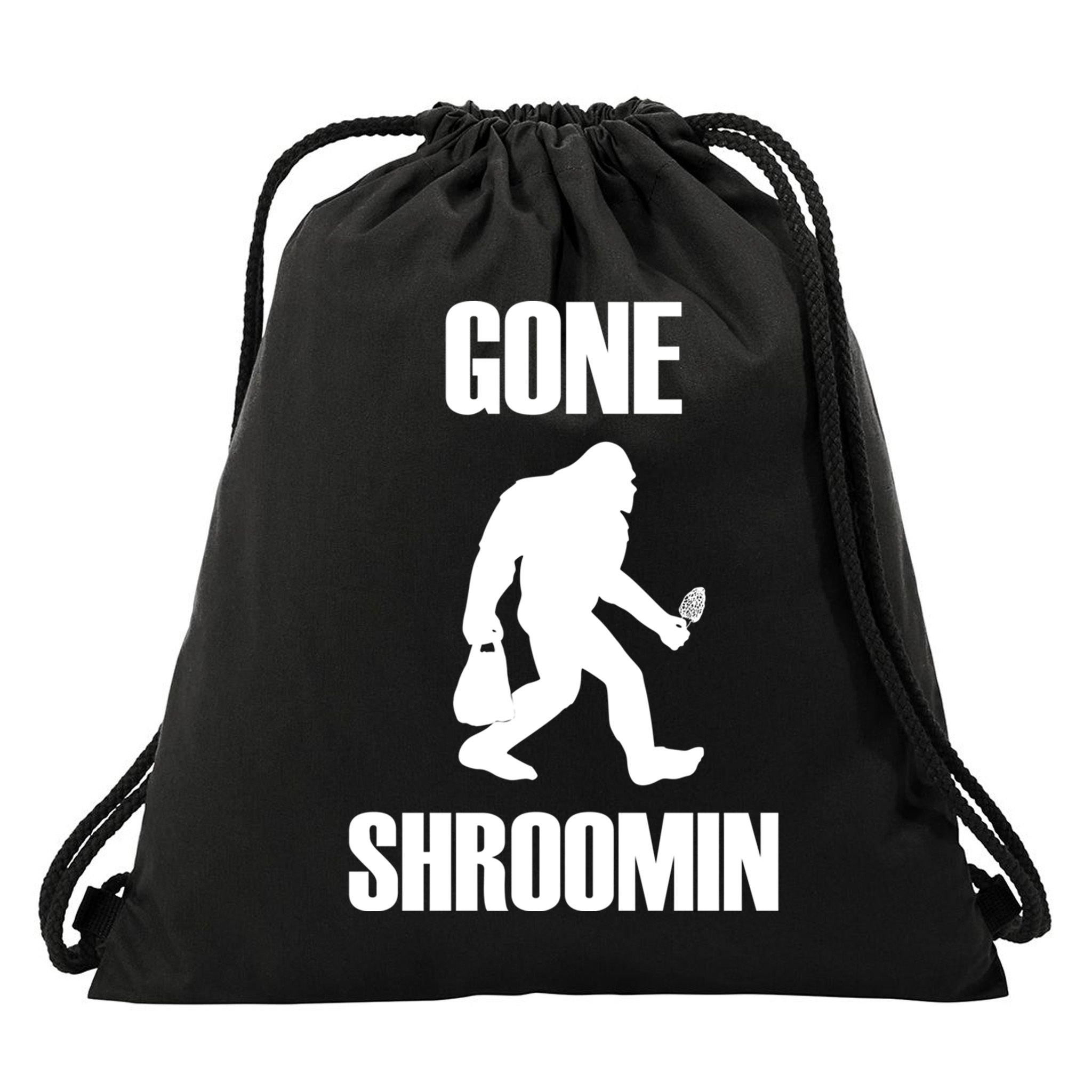Gone Shroomin Funny Sasquatch Morel Mushroom Hunter Foraging Gift Drawstring Bag
